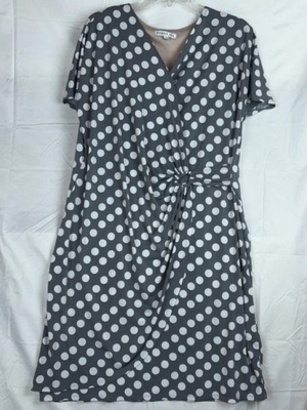 Signature By Robbie Bee Midi Wrap Dress Sz S Polka Dot Flutter Sleeves Office